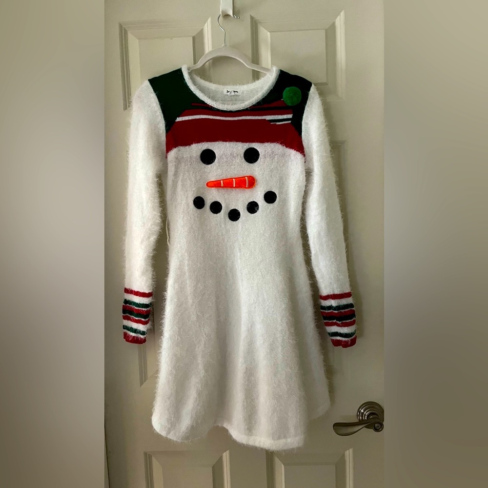Women’s Born Famous “Ugly” Christmas Dress Fuzzy Snowman felt accents size M